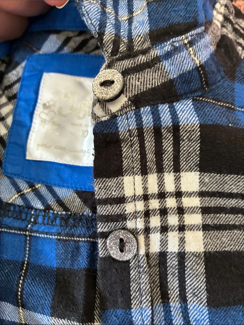 Justice Blue Black White Plaid Button-Down Shirt
